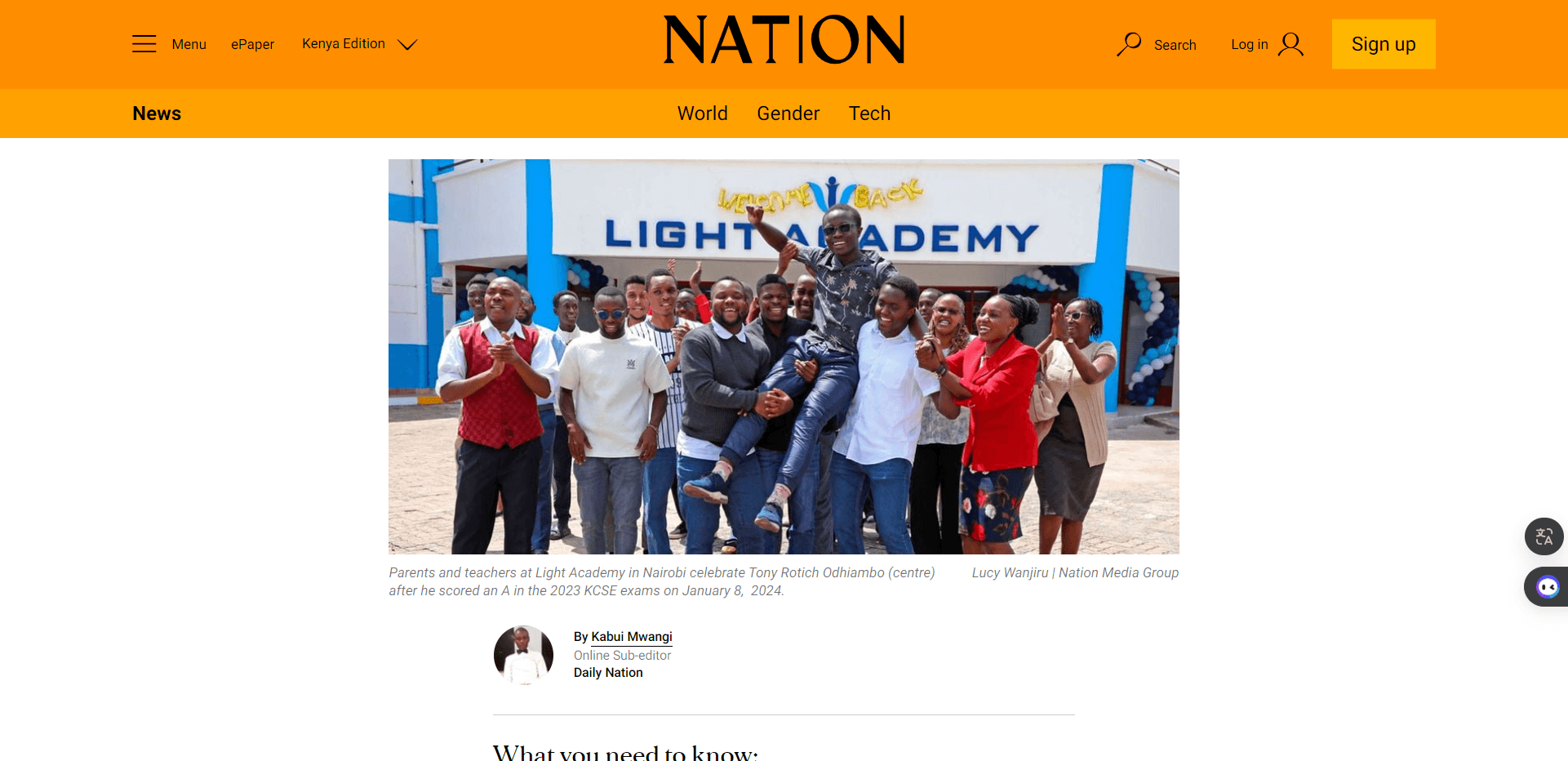 KCSE results featured on the Nation website